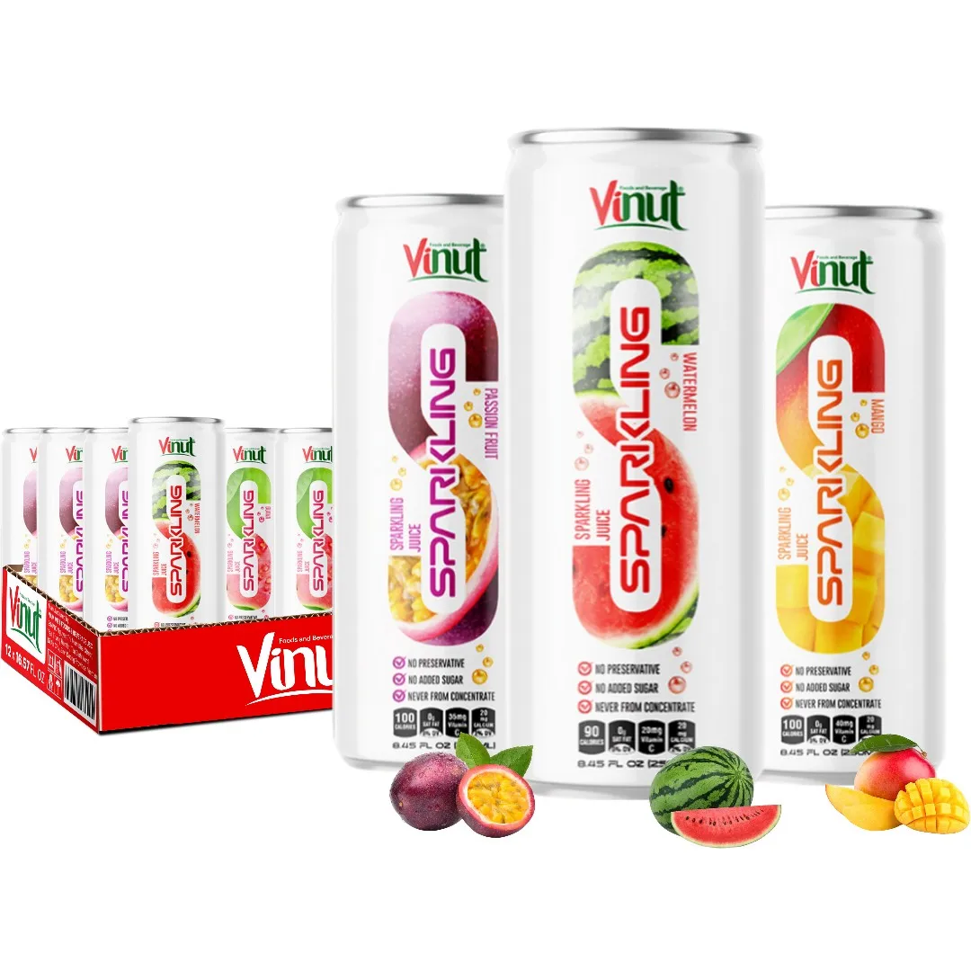 Wholesale Supplier Sparkling Juice Drink w Watermelon, Mango, Passion| 250ml (Pack of 24) VINUT, Free Sample, OEM ODM