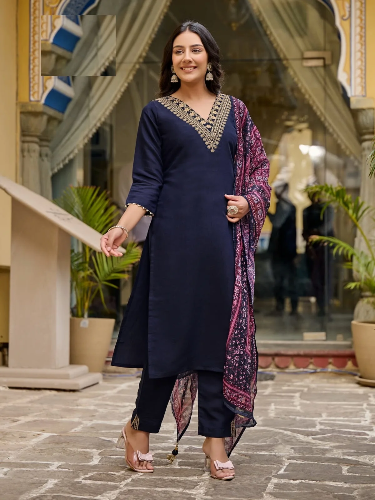 New Cataloger Pure Viscose Roman Silk and Heavy Embroidery with Digital Ta-bi Silk Print Kurtis set