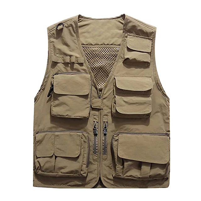 Premium Custom Logo Mens Outdoor Vest Jacket Casual Fishing Safari Travel  Work Cargo with Multiple Pockets