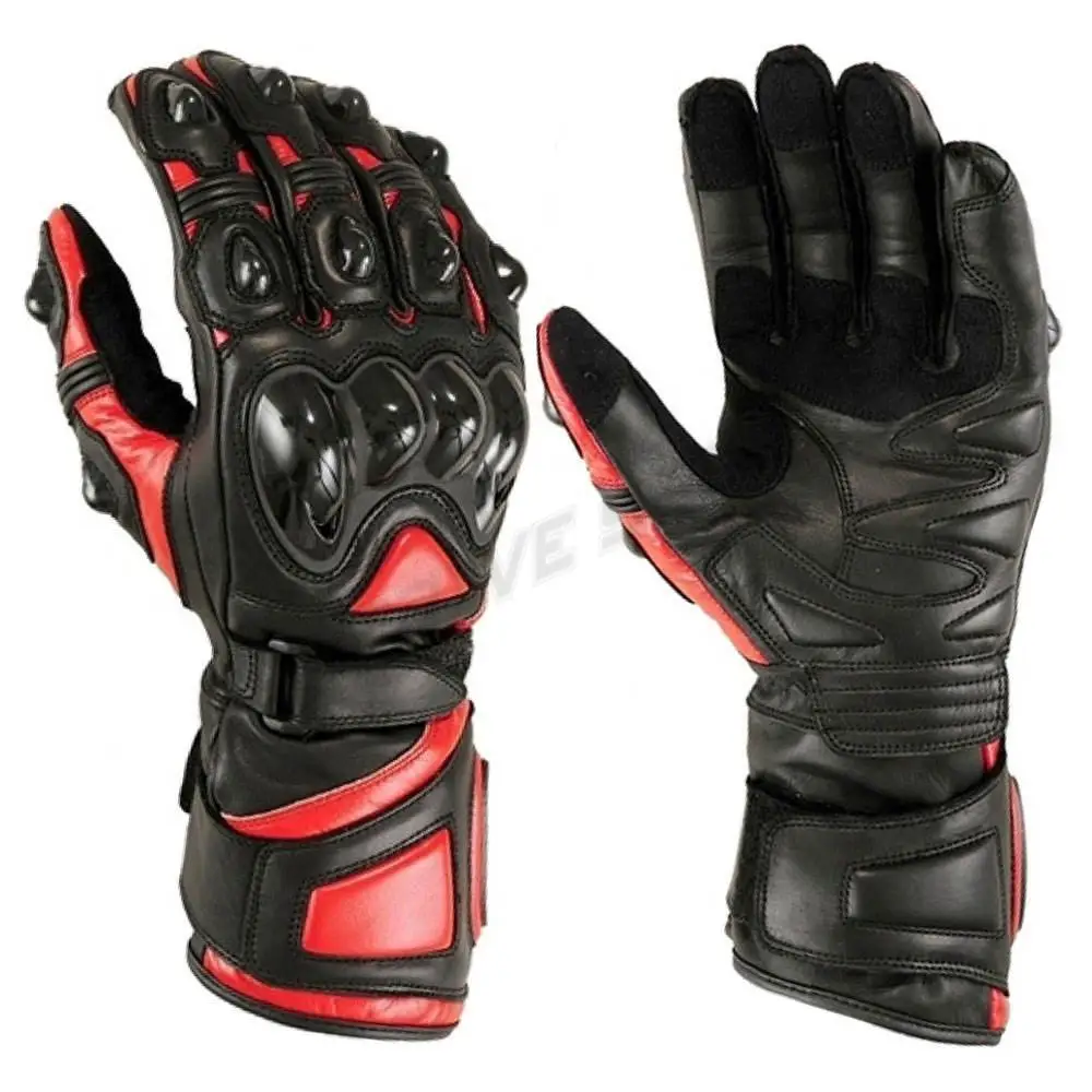 High Impact OEM Waterproof Cowhide Leather Custom Motorcycle Racing Protective Gloves Full Gauntlet