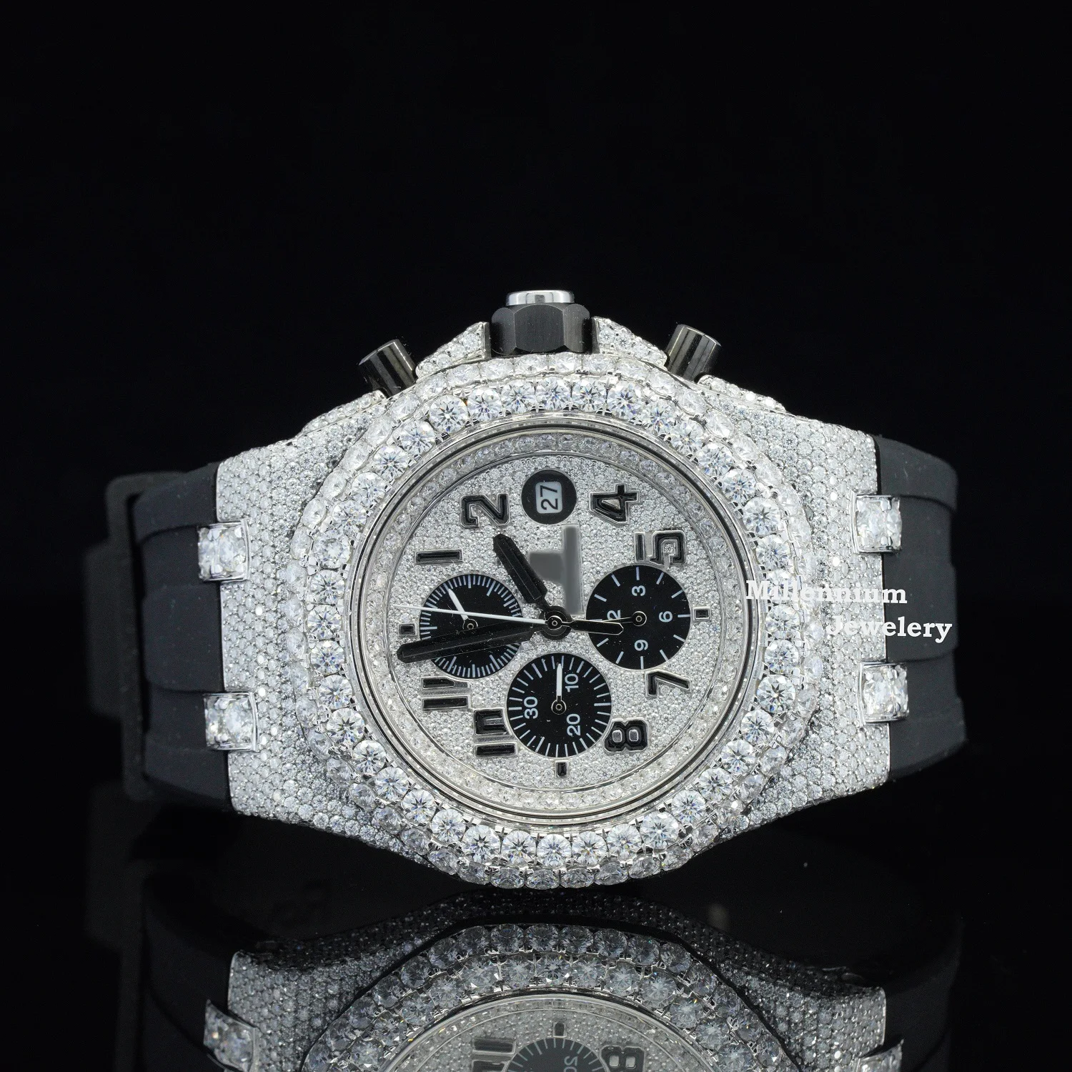 Top Brand Moissanite Diamond Iced Out Watch Round Cut Hip Hop Wrist Watch Rubber Belt