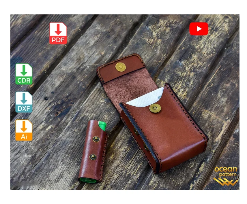 Superior Quality Customized Hand Made DIY Leather cigarette and lighter case Sliding Box pouch template At Wholesale Manufacture