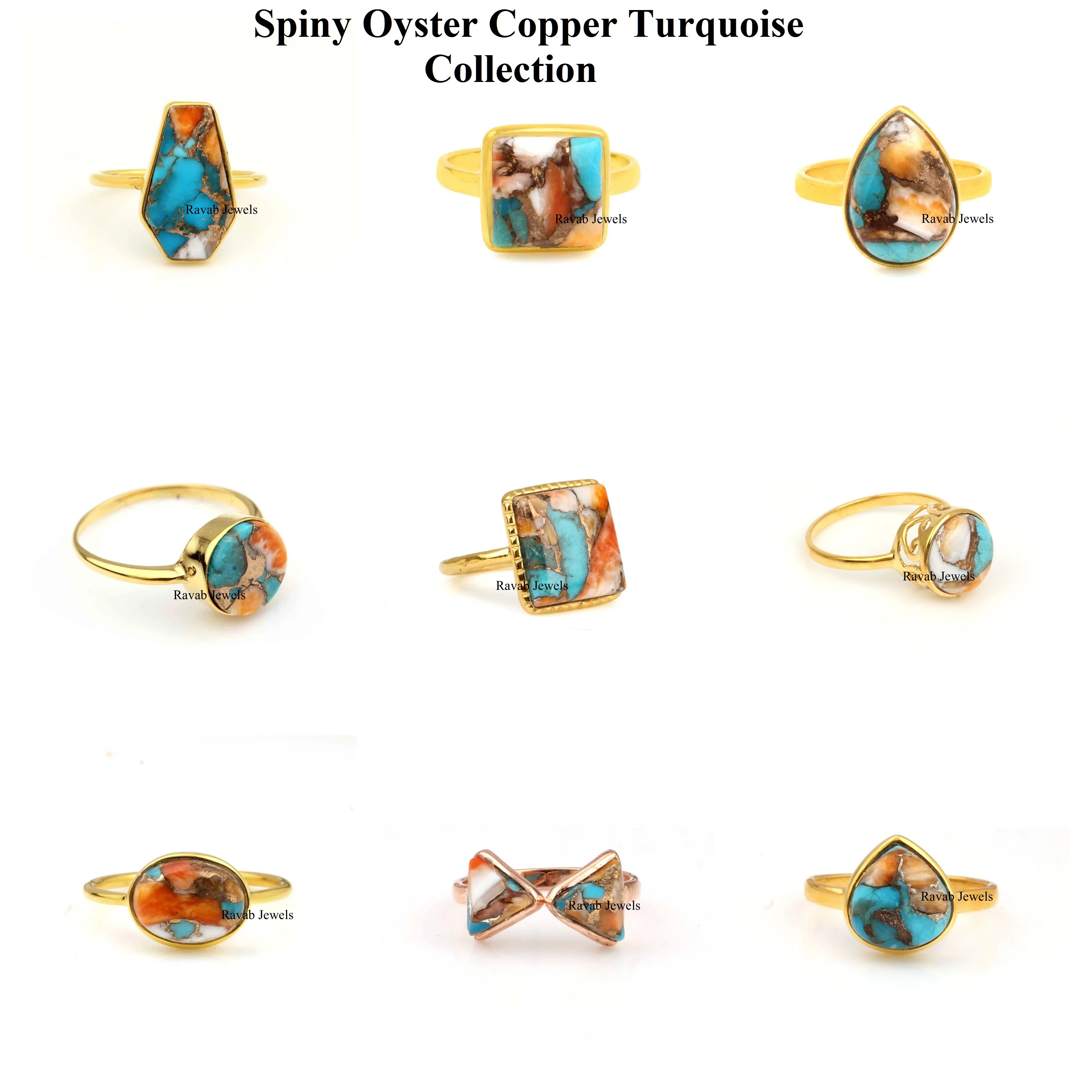 2024 Natural Spiny Oyster Copper Turquoise Best Selling Sterling Silver 925 Eternity Vermeil Ring Jewelry For Women and Girl