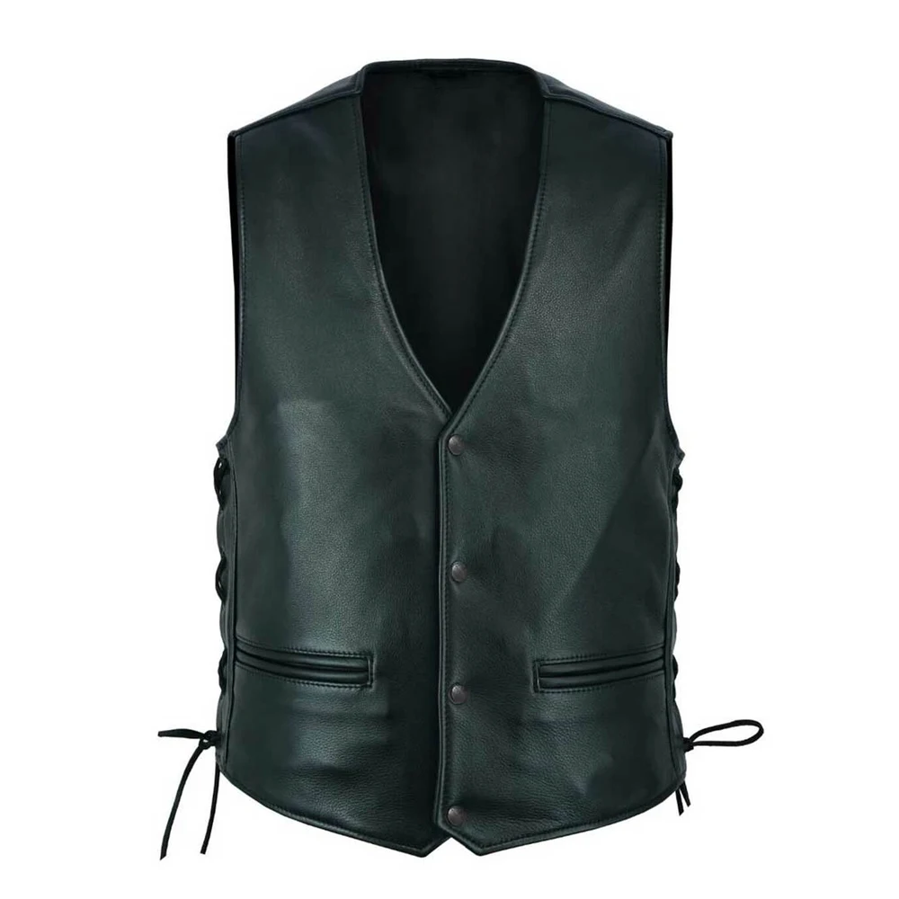 Low Price Customized Logo Design Men Leather Vest best quality Casual Wear Solid Color Men Leather Vest