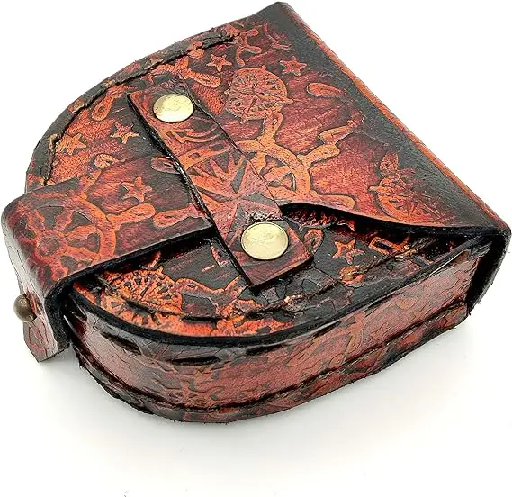 US Coast Guard Engraved Brass unique Compass Nautical Marine Gift Navigation Compass for Hiking Camping with Leather Case