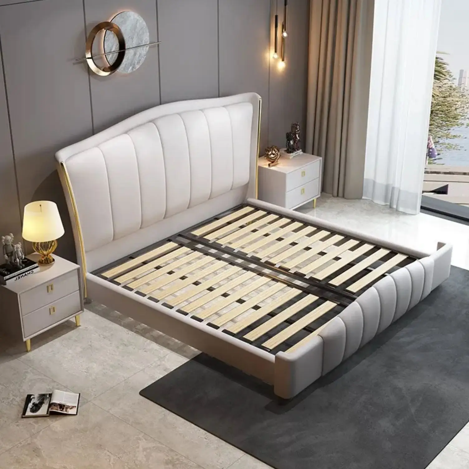 Latest Modern light luxury double bed simple technology cloth wedding house master bedroom set