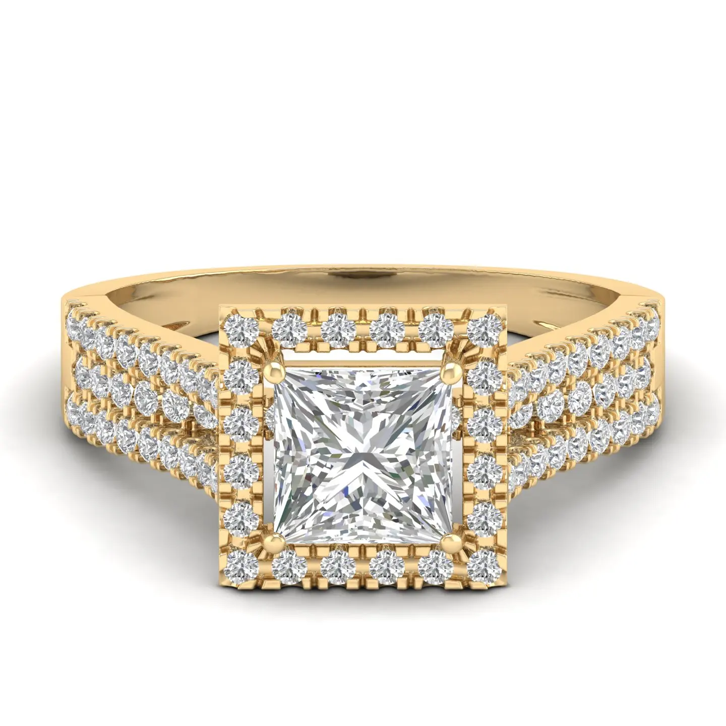 Gorgeous 10k Yellow Gold Wedding Jewelry Super White 1.78 Ct Princess Cut Moissanite Diamond Engagement Eternity Band Rings
