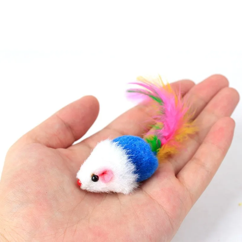Plush Mice Colorful Feather Furry Simulation Small Mouse Interactive Movement Pet Toys For Cat