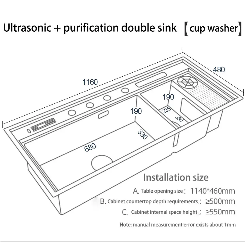 High Temperature Disinfection Dryer Ultrasonic Sink Washing Fruit Vegetable And Seafood 3 In 1 Sus304 Kitchen Sink