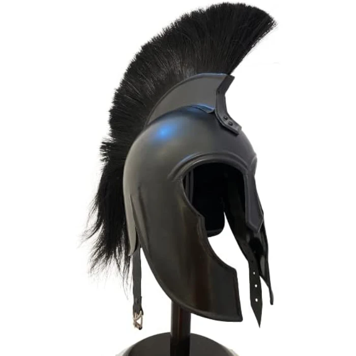 Achilles Troy Helmet Greek Warrior (Steel) Helmet Medieval Knight Armor Helm SCA Costumes Men | Black Helmet with Black Plume