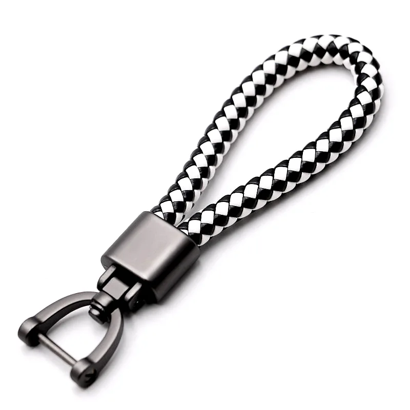small gift key chain metal black Rotating Horseshoe Buckle Hand Woven Leather Car Key Rings Holder Bag Pendant
