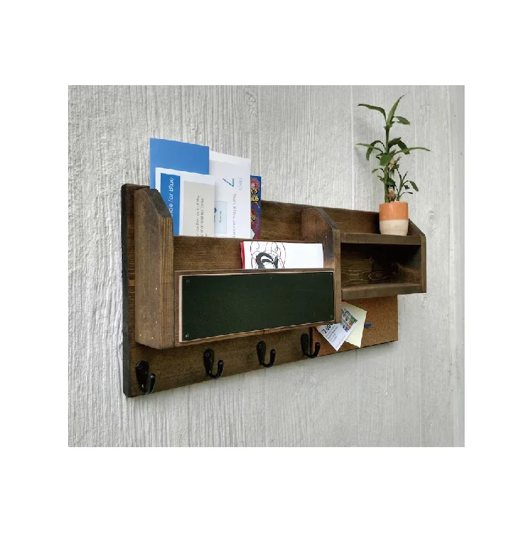 wood natural Home Office Mail Organizer hooks