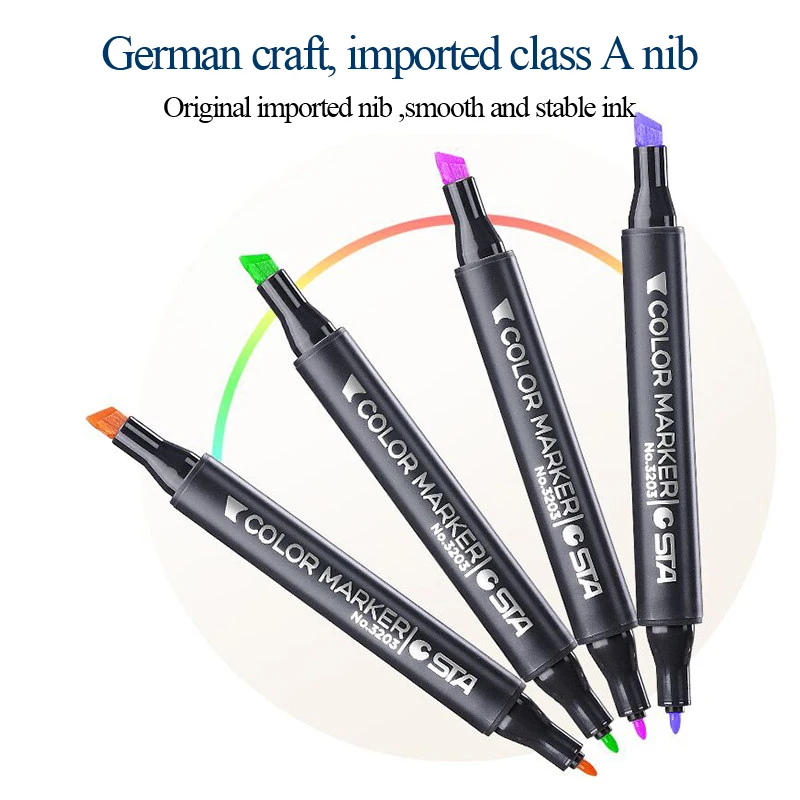 STA 3203  - 30/40/60/80/80/128 colours double head alcohol based permanent waterproof art marker pen set