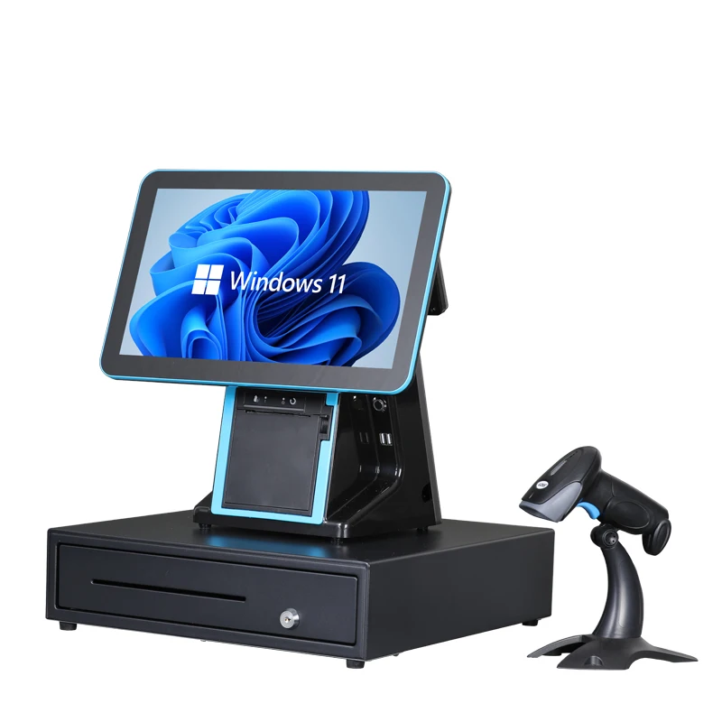 JESEN 1902A Touchscreen Double Screen Windows Pos Computer Point Of Sale System Retail Store Pos with built-in 80 printer