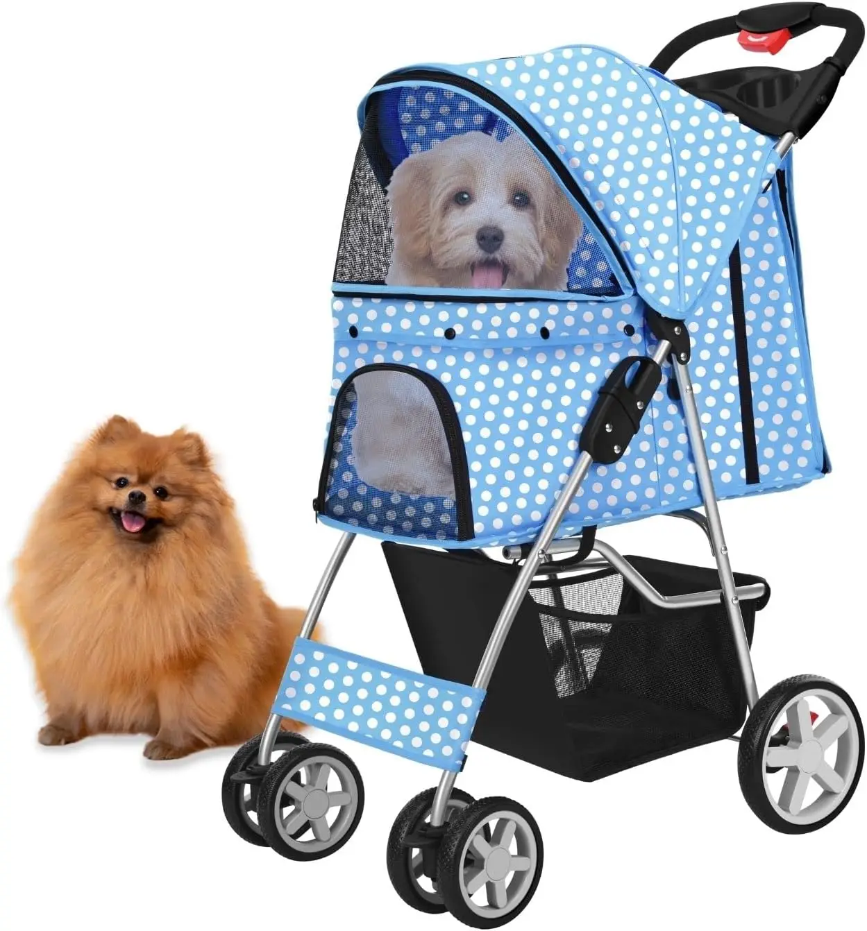 TH-PSP-421 Dog Stroller for Medium Small Dogs Foldable Pet Stroller Kitty Puppy Stroller with Storage Basket