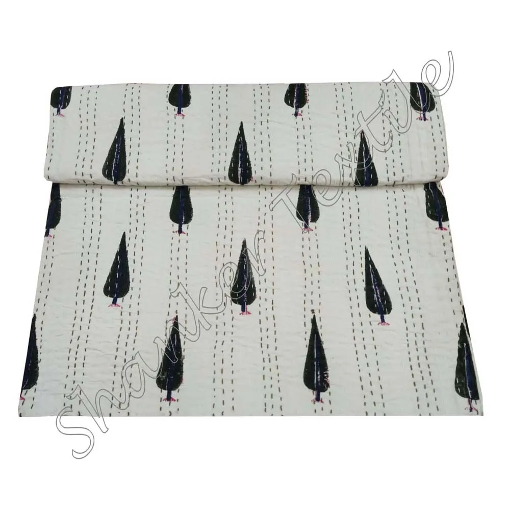 Cotton Kantha Handmade Reversible Kantha Quilt Bedspread Bedcover Old Throw Blanket Reversible Floral Bed Cover Quilt Queen Size