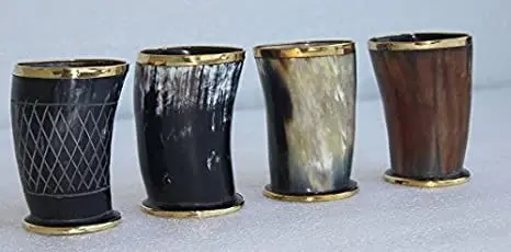 100% natural horn shot glass uesd drink beer hand by hs husnain crafts from india