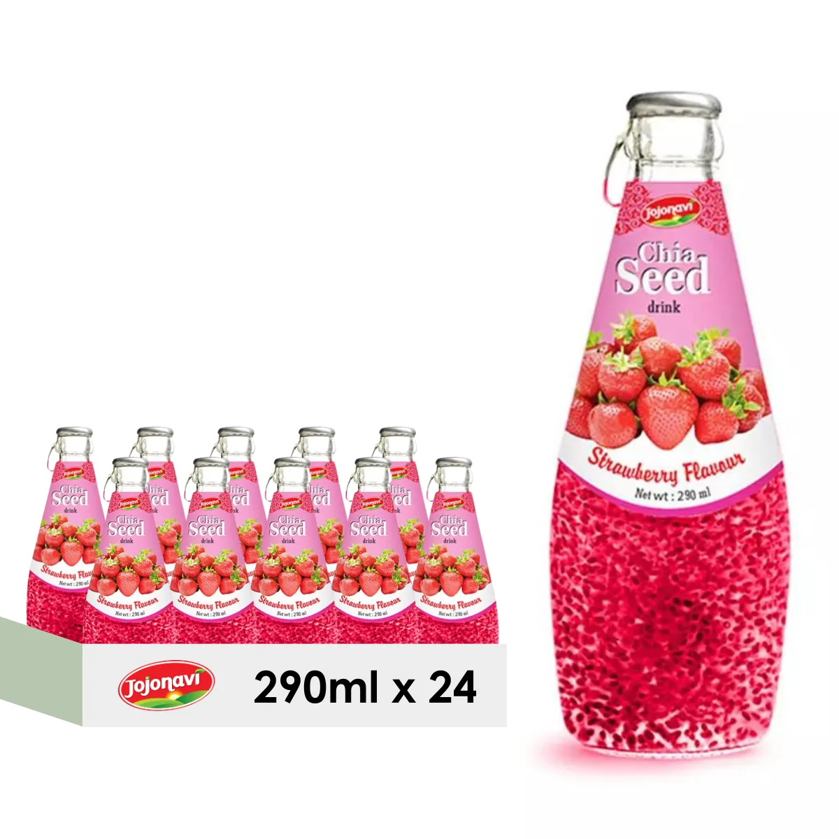 JOJONAVI Strawberry Flavored Chia Seed Drink 290ml Bottle Wholesale supplier Private label OEM ODM