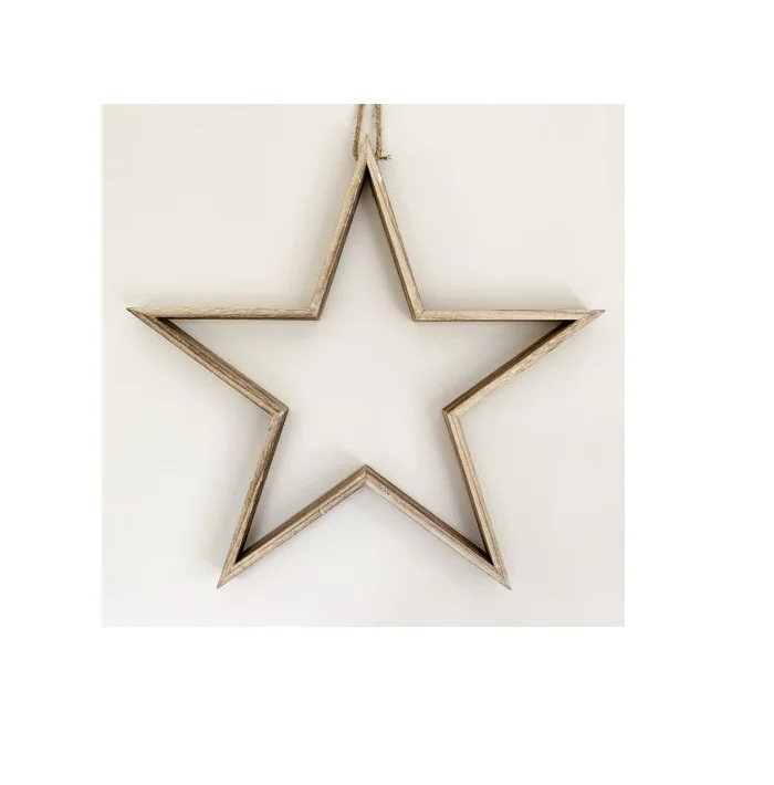 Wooden Star Indoor Decor Christmas Hanging Natural Theme Wooden Design Hand Painted Tree Decor