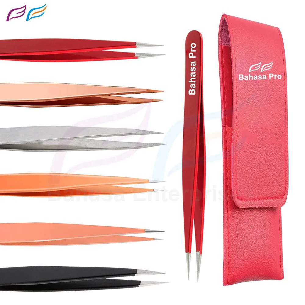Custom Color Best Pointed Tweezers Surgical Steel Ingrown Hair Tweezers Private Label with Custom Packaging from Pakistan