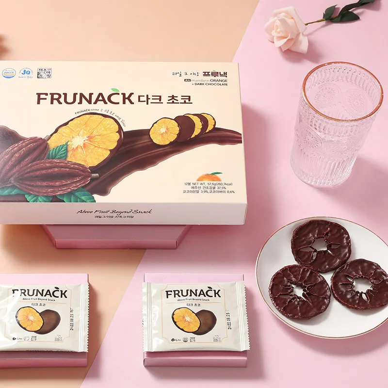 FRUNACK DARK CHOCOLATE(12pcs) made of Korean Jeju Mandarin, dried orange, and dark chocolate