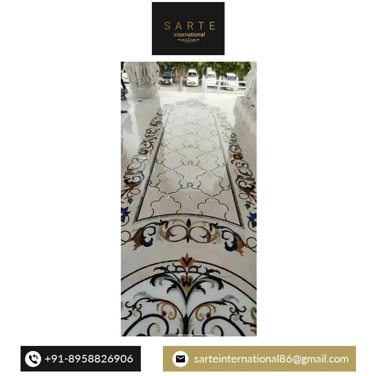 Best Quality 100% Natural Polished Marble Stone Tile Onyx Epoxy Self Adhesive Flooring Medallion Marble Inlay Flooring