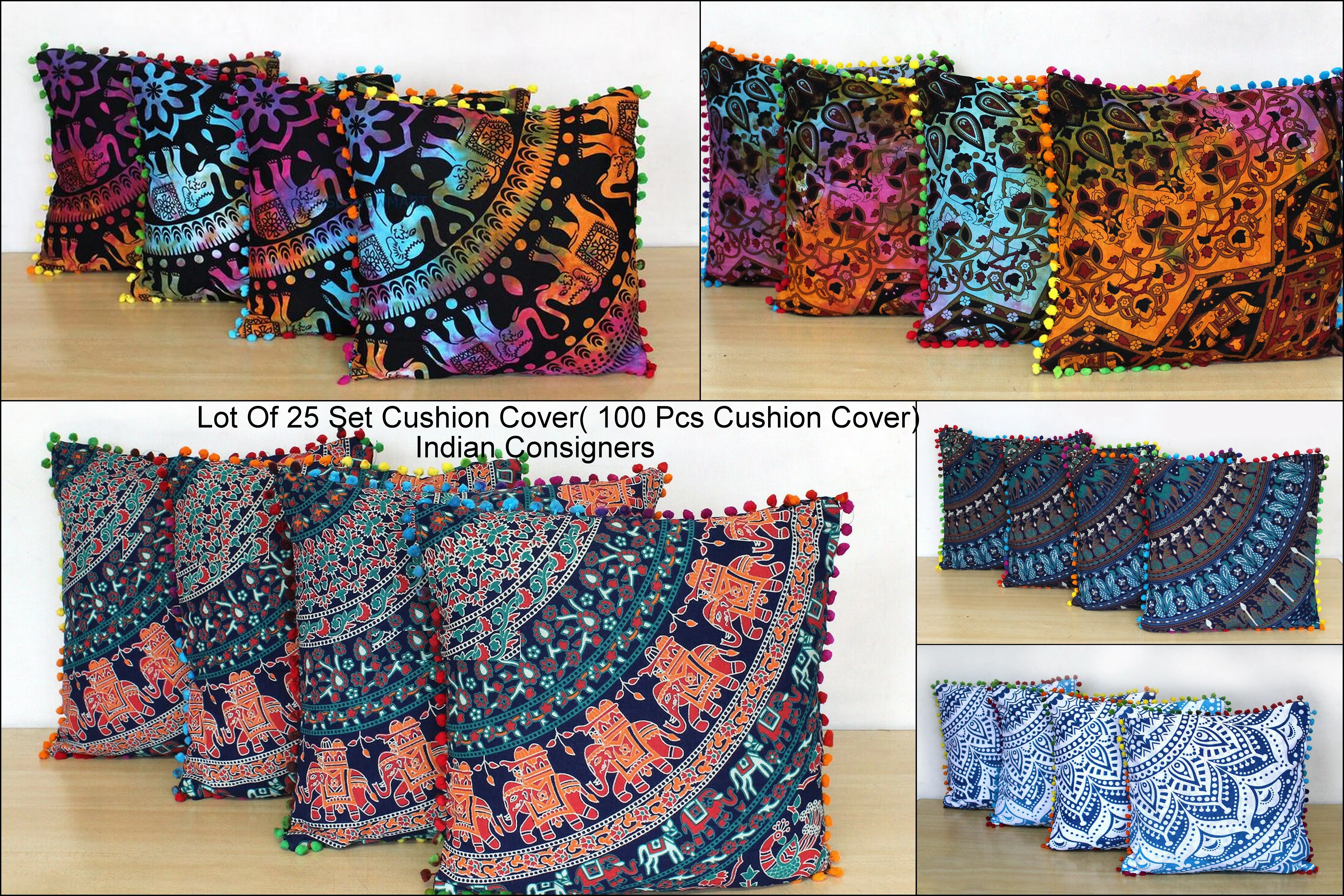 Set of 4 Pcs Square Cushion Cover Peacock Mandala Indian Cushion Cover Pillow Cover Multiple Color