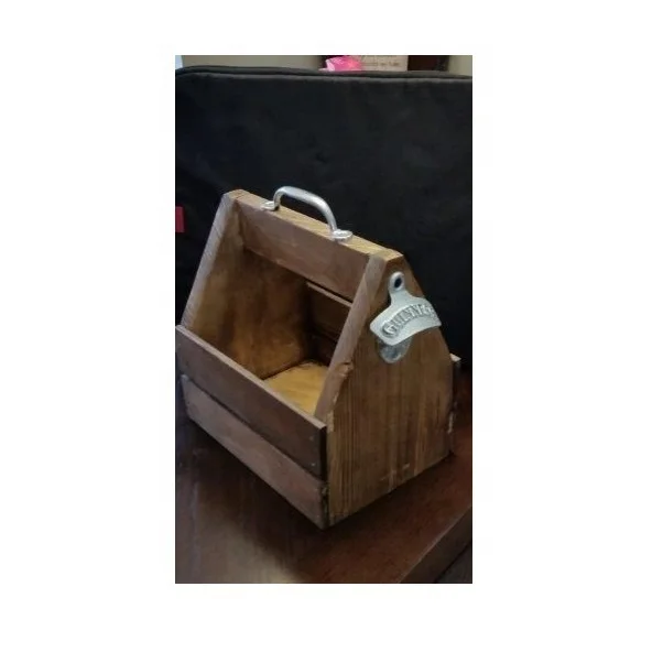 Premium Customizable Beer Caddy Wooden Bottle Holder with unique and decorative iron bottle opener