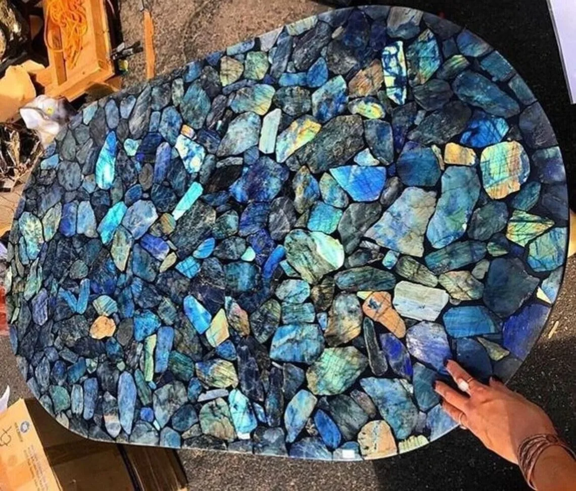High on Demand Matt Finished Labradorite Table Top Stone for Home Decoration use with Custom Services Provided