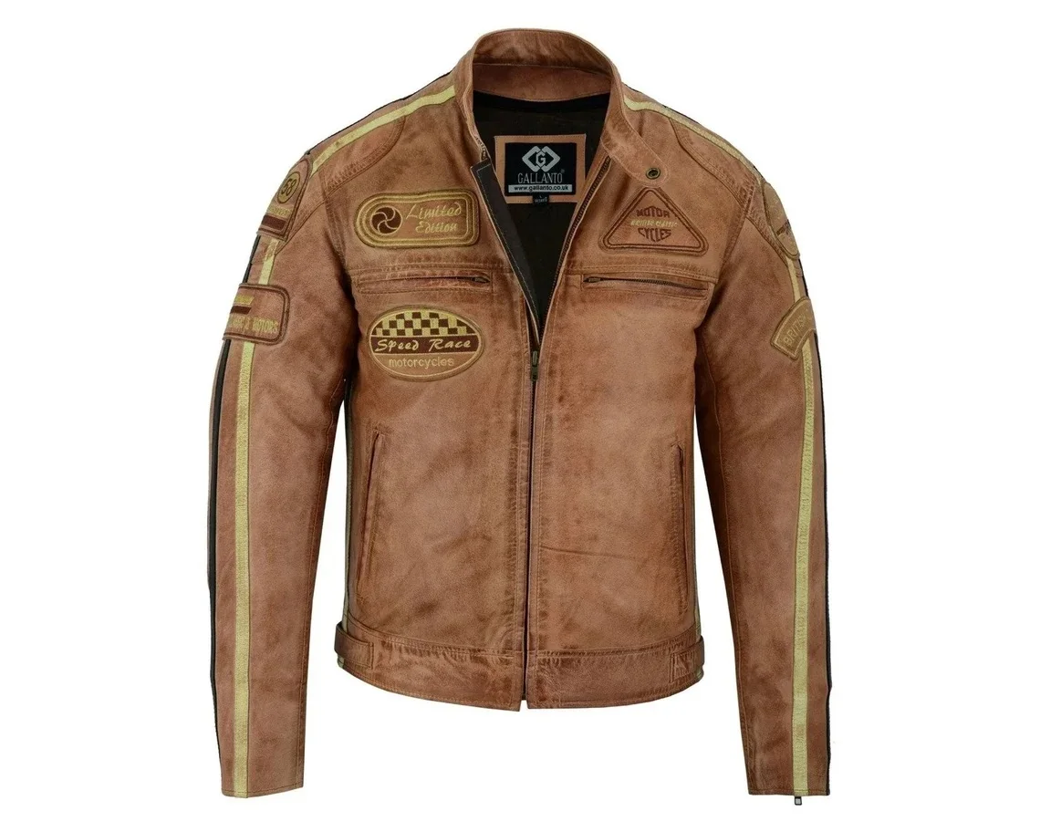 Custom Vintage Tan Brown Waxed Leather Motorcycle Jacket - Casual Style with CE Protection Ideal Gift for Men