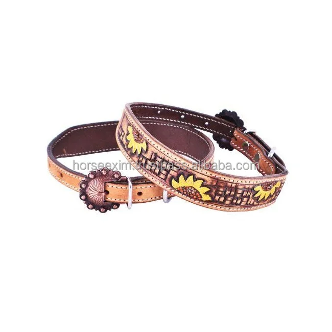 Leather Tooled and Sunflower Design Dog Collar Leather Dog Collar Available In Affordable Price