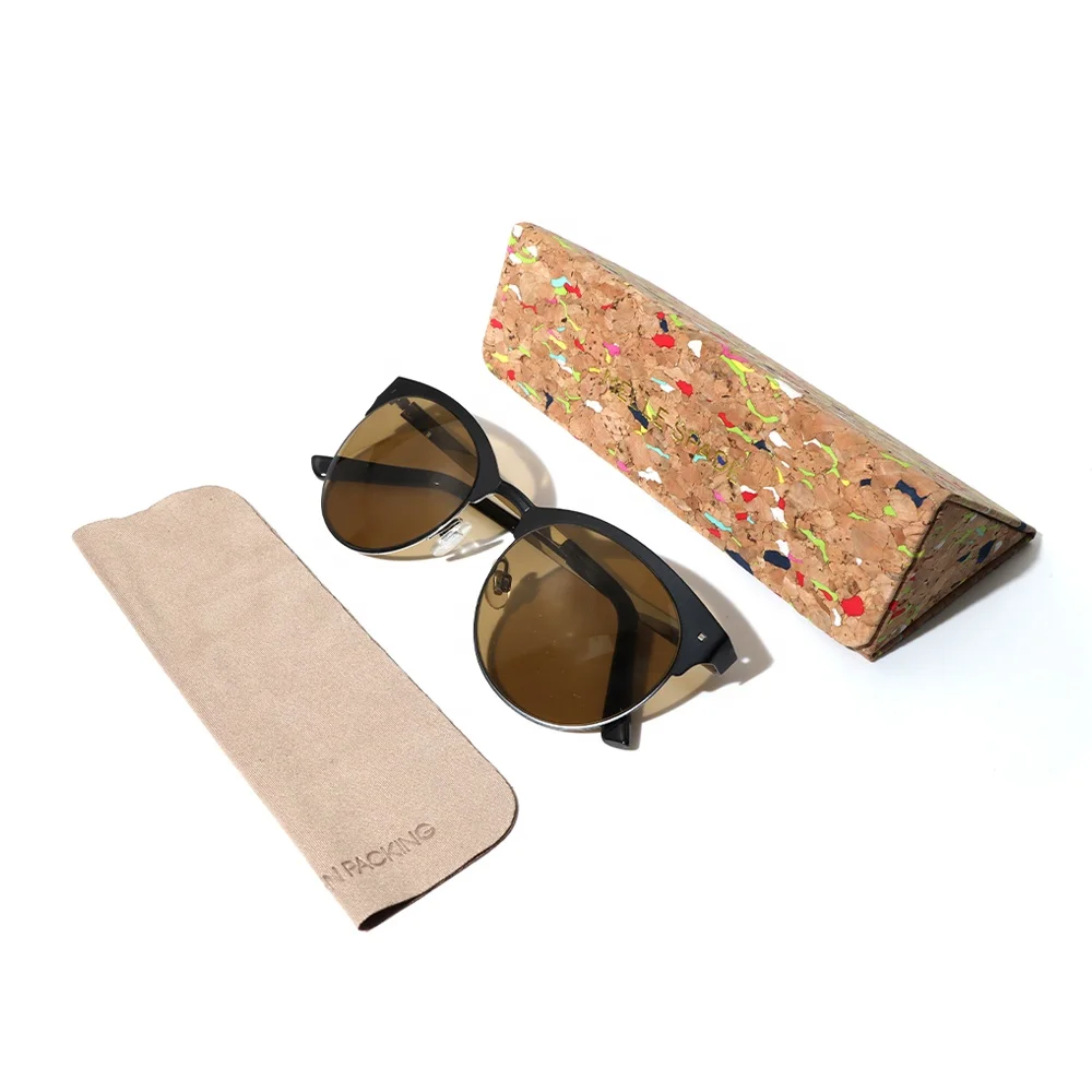 Branded Eco Friendly Oak Cork Foldable Triangle Handmade Eyeglasses Storage Eyewear Packaging Sunglasses Box Glasses Case