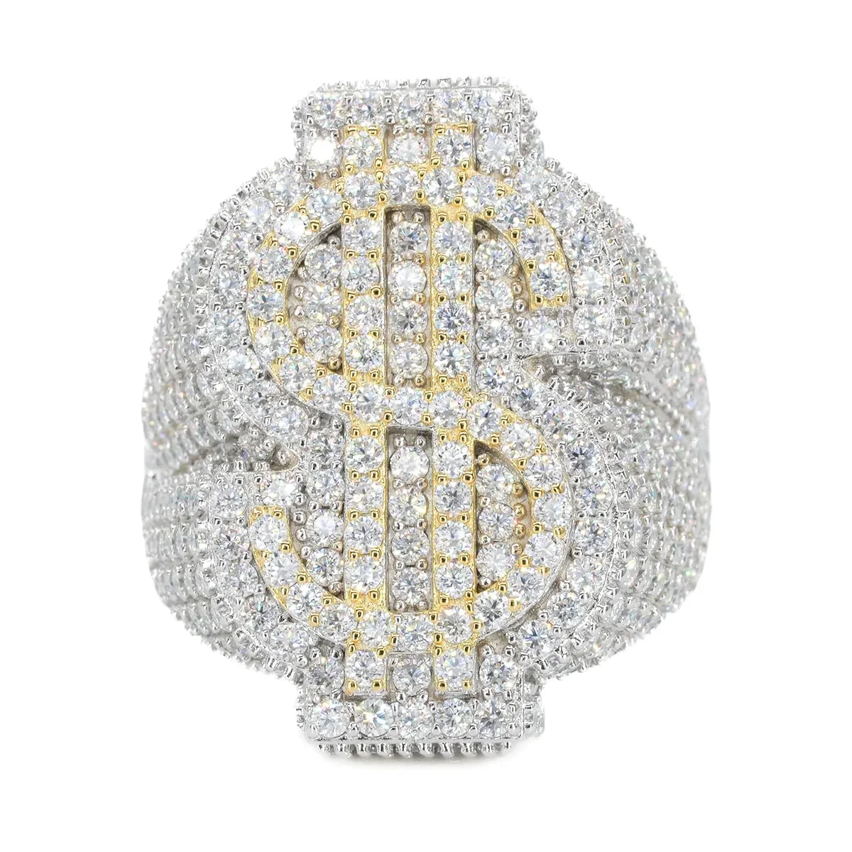Dazzling Iced out Dollar Sign Diamond Ring Latest Designed Hip Hop Jewelry Gold and Moissanite for Gift