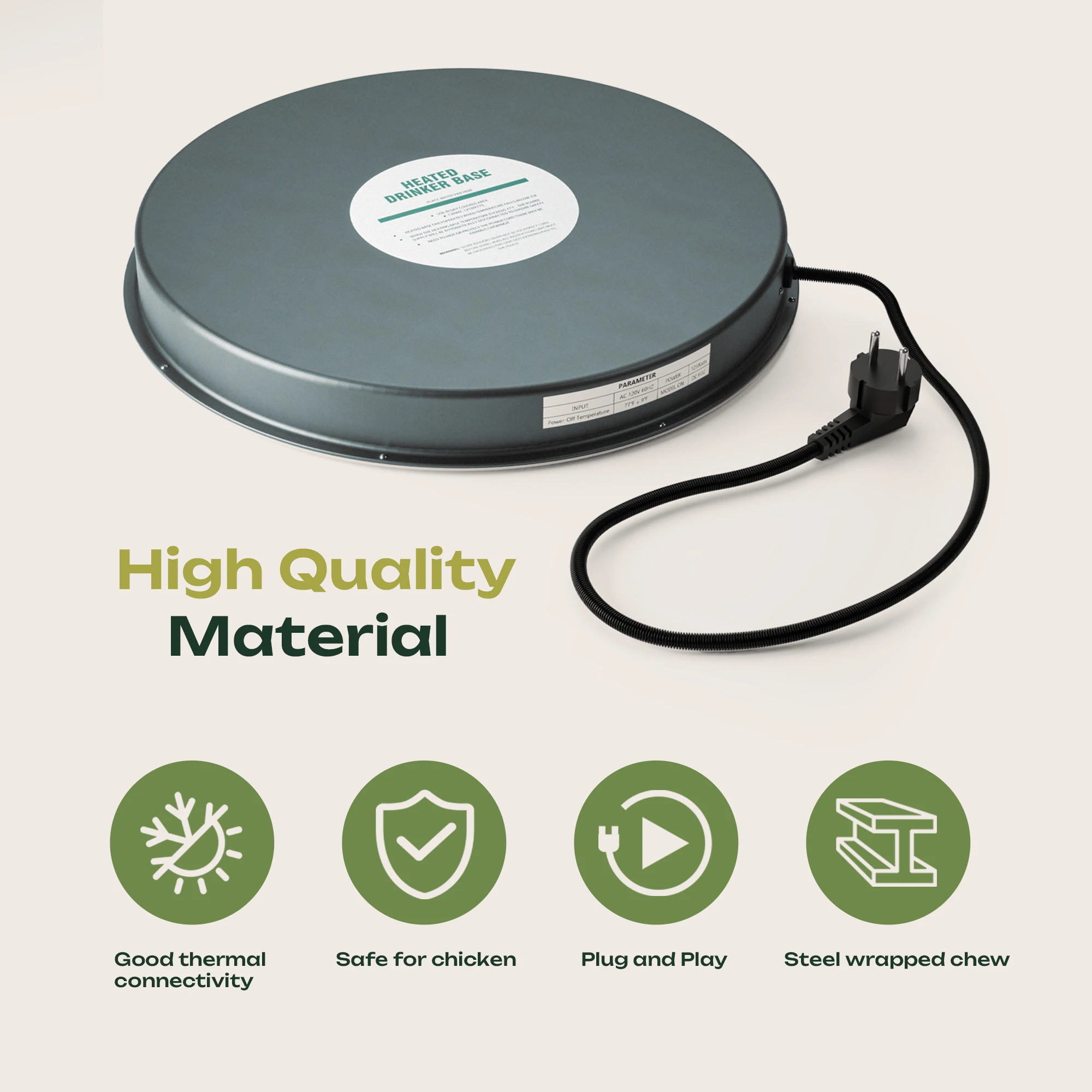 Chicken Water Heater for Winter, Poultry Water Heater Base 120v Silicone Heated Pad Chicken Waterer Heated Chicken Coop Heater
