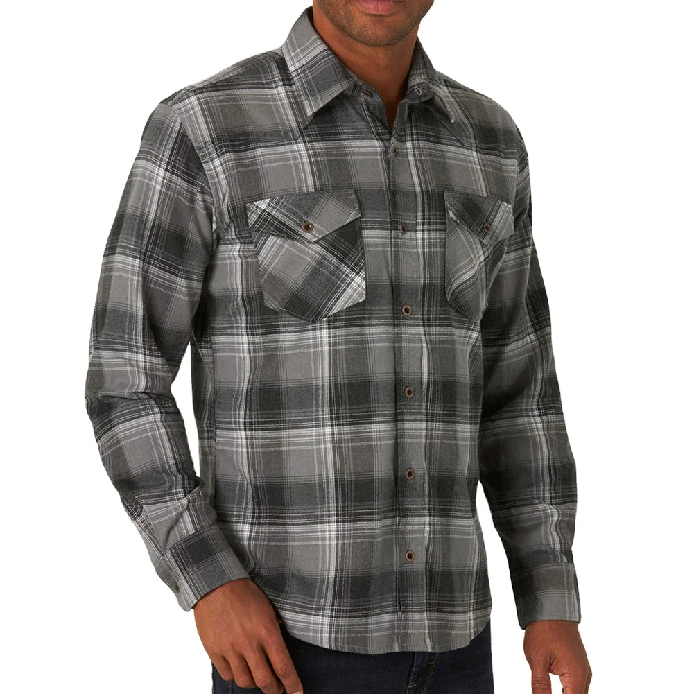 Custom Wholesale White And Black Checks Cotton Winter Oversized Men Boxy Flannel Shirt High Quality Long Sleeve Plaid Shirt