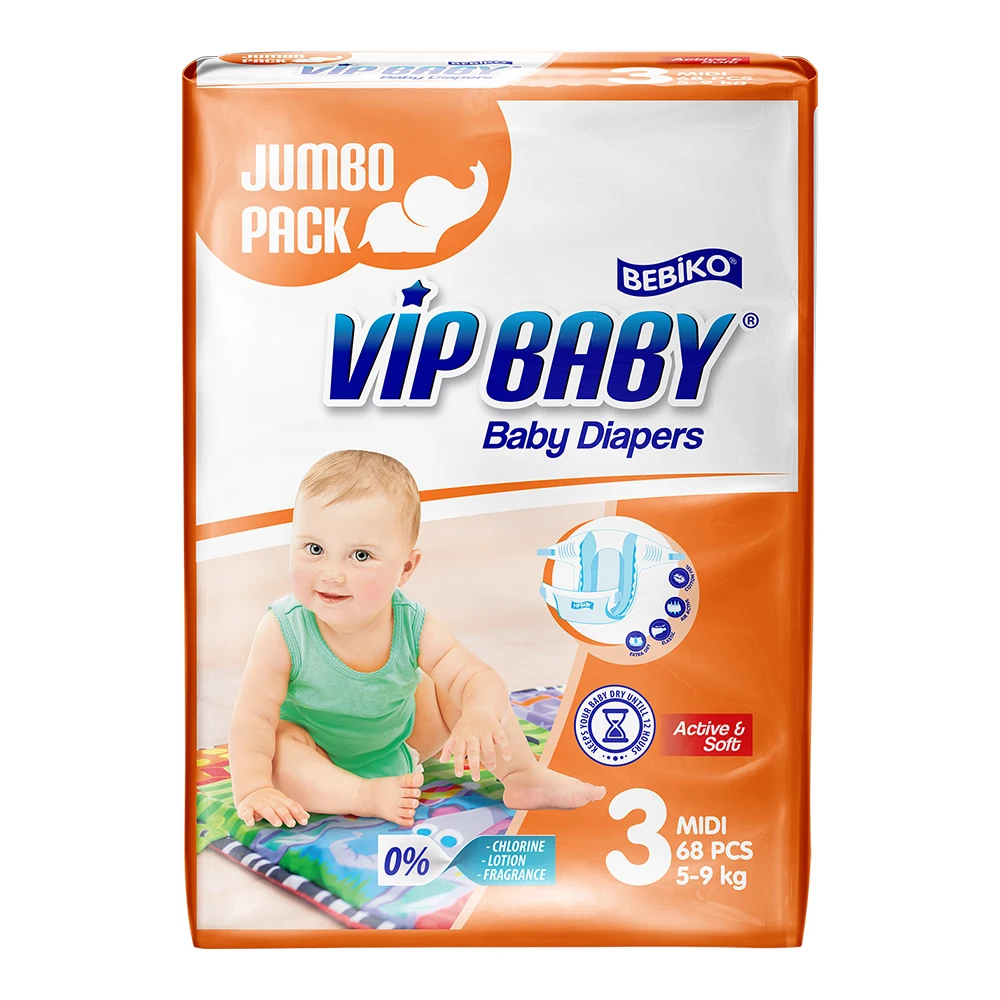 Новое поступление детские подгузники Bebiko VIP Jumbo MIDI Active и Soft