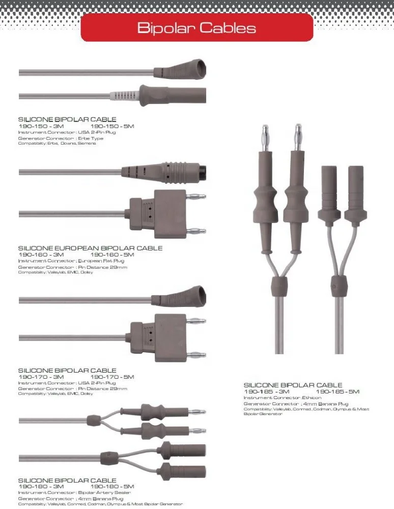 Martin Plug European Flat Reusable Bipolar Forceps Silicon Cable Cord
