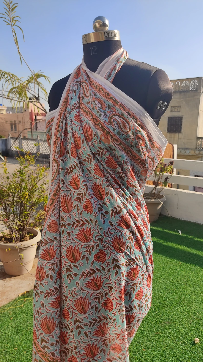 100% Cotton Floral Kalamkari Batik Indian Hand Block Print Women Sarong Pareos Swimwear Sarongs & Cover-Ups 114 CM X 180 CM