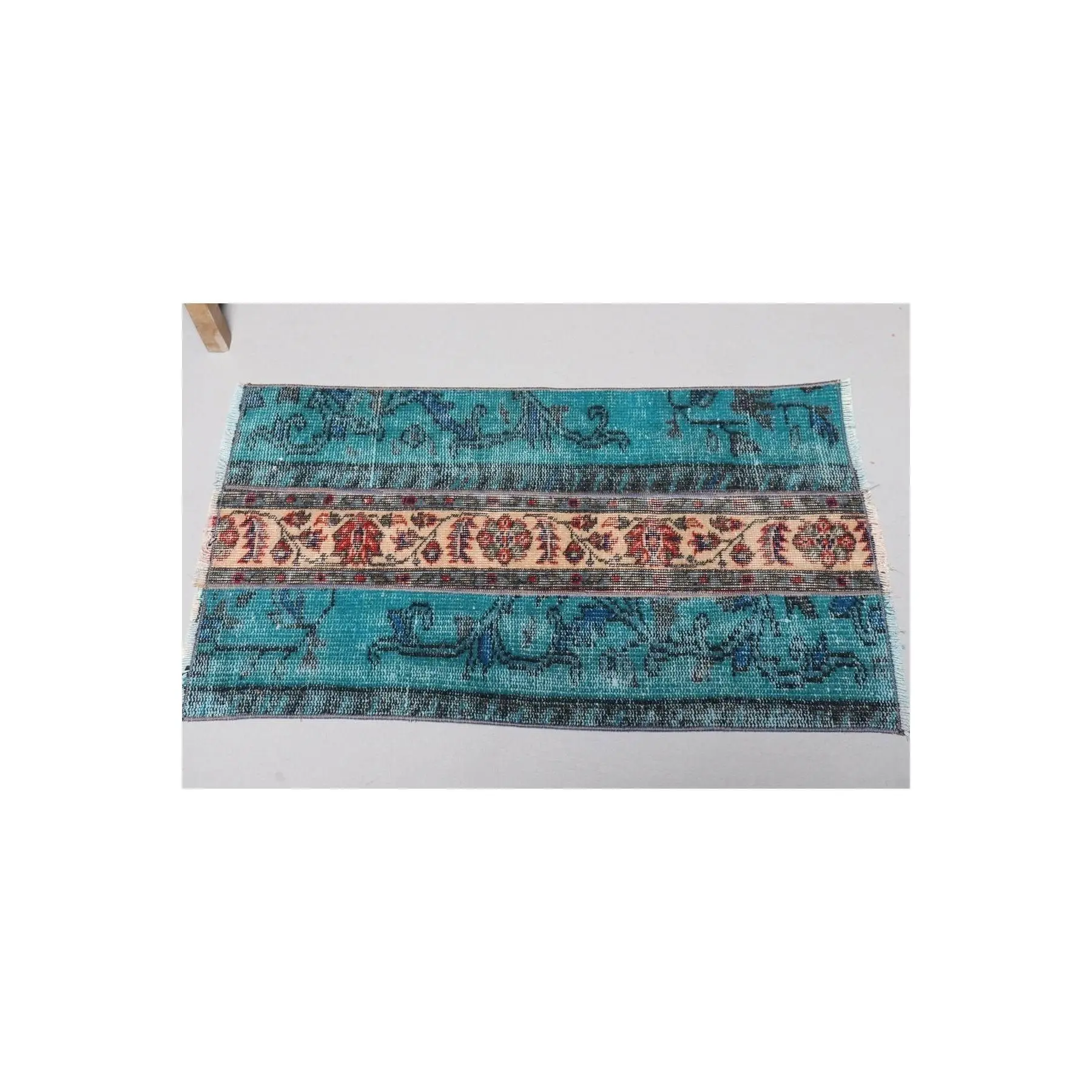 Hand Woven Carpet, Anatolian Carpet, 57x98 Cm, Blue, Mat Carpet