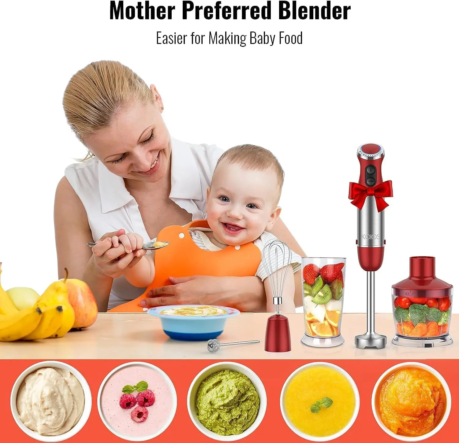 Mini Electric Handheld Blender with Copper Motor Stainless Steel Blade Speed Stick Mixer for Household Use Manual Power Source