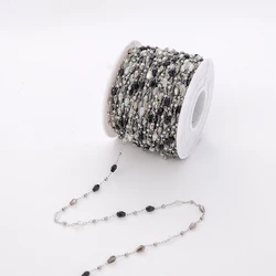 Handmade clavicle necklace chain selling by roll stainless steel spacer balls and drop crystals link chain