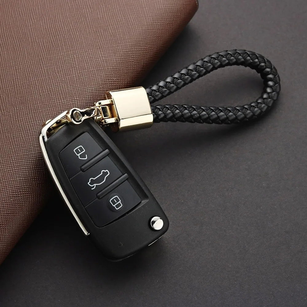 Hand Woven Leather Key Chain Detachable Metal 360 Degree Rotating Horseshoe Buckle Braided Moto Car Key Chain For Men