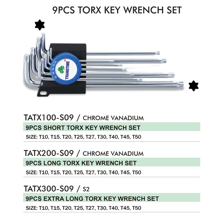 Широко используемый профессиональный производитель набор инструментов для шестигранных ключей Torx 9 шт.