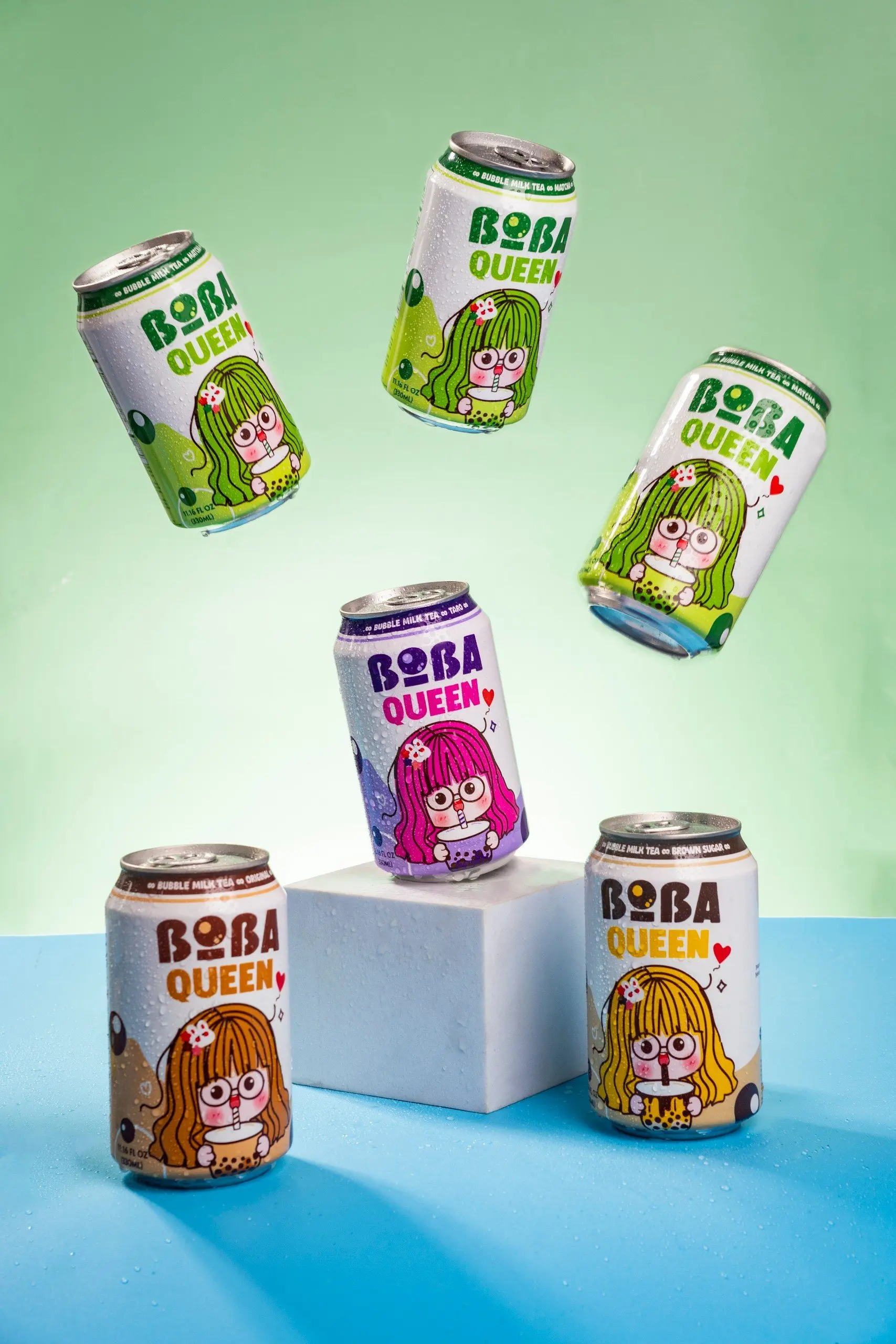 Ready to Drink Brown Sugar Bubble Milk Tea 330ml Can Boba Queen Premium Quality 4 Flavors/24 Cans Per Tray Wholesale Beverage