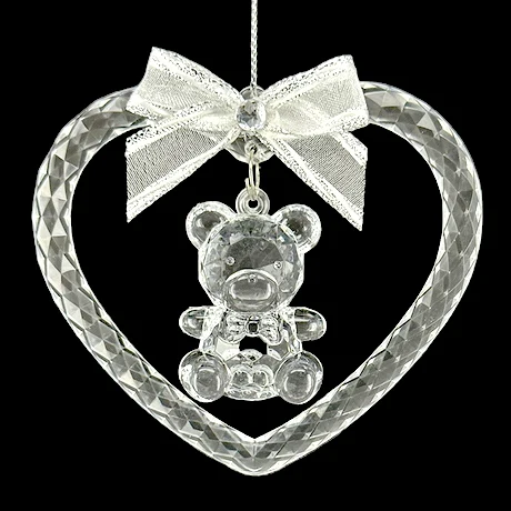 Christmas New Year Decoration Clear Acrylic Heart Frame with Bear Ornament