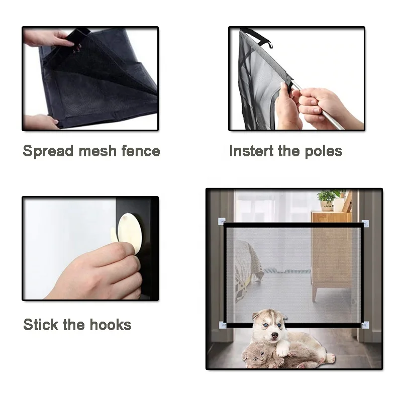 Portable Folding Pet Isolation Gate Separation Pet Barrier Guard Baby Isolation Net Mesh fabric Pet Fences Gate