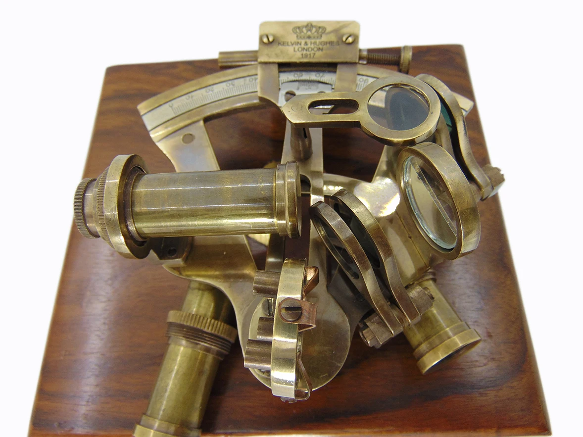 Authentic Vintage Brass Sextant Metal Craft Celestial Navigation Nautical Marine Instrument Leather Box Ship Captain Collectors