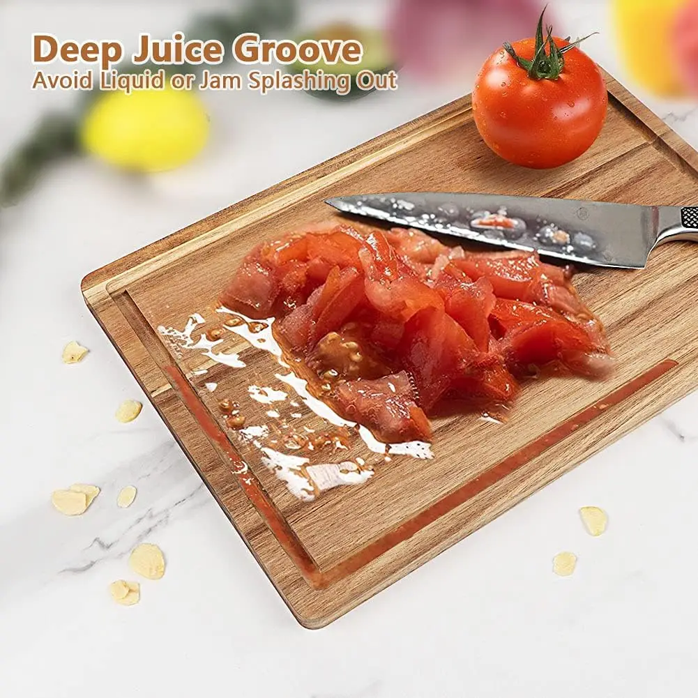 Acacia Wood Cutting Board Set with Juice Groove (3 Pieces)  for kitchen, Butcher Block Cutting Board for Meat, Vegetable