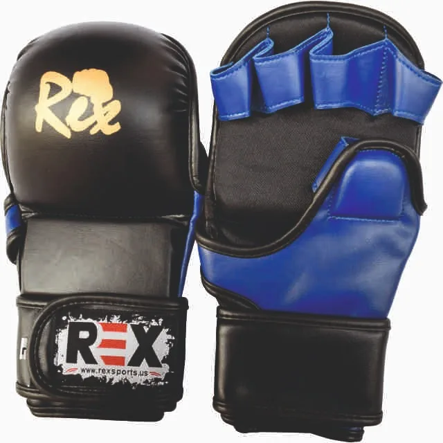 REX Gel Padded Black MMA Grappling Gloves PU Leather Shooter Model USA Knockout Gloves for Strength Training MMA Sparring Glove