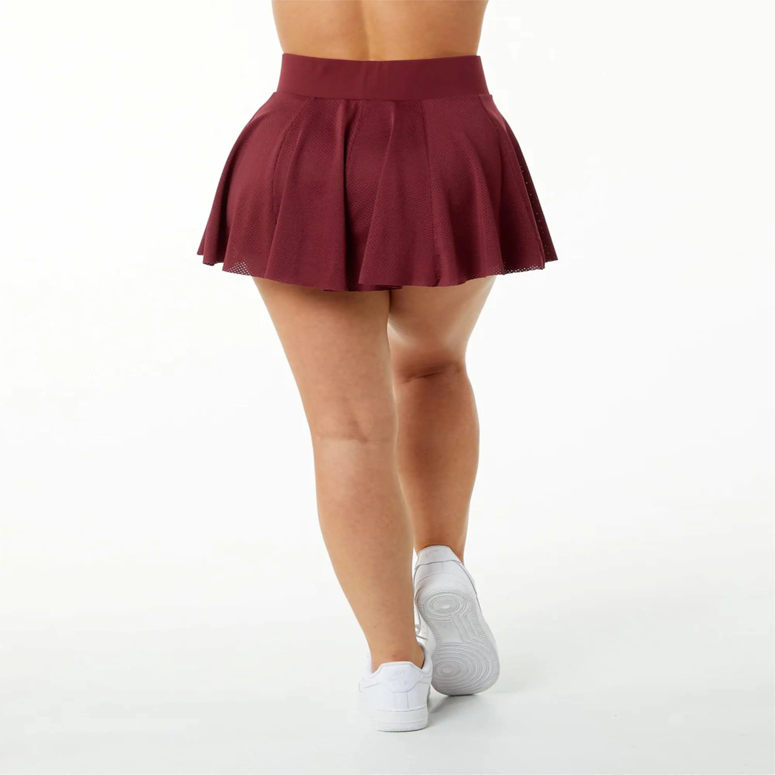 100% Polyester Jersey Knit Womens Compression Lined Mesh High Waisted Crimson Skirt with Compression Lined Short Breathable